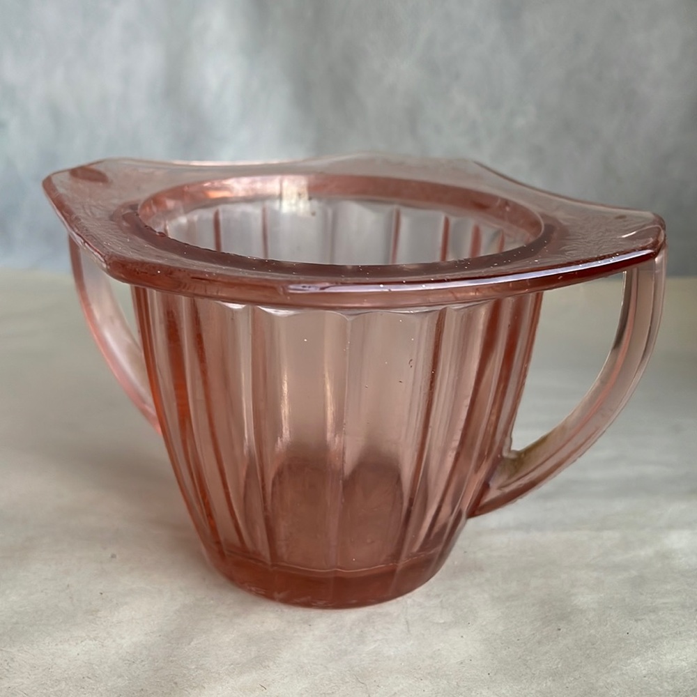 Vintage JEANNETTE GLASS CO Pink Depression Glass Sugar Bowl “Adam" Design